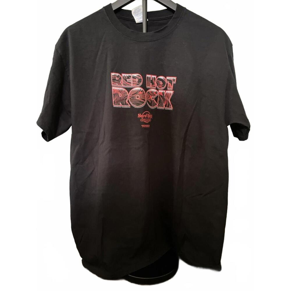 Hard Rock Cafe SACRAMENTO  Black Shirt with RED Logo MENS‎ T SHIRT SIZE LARGE